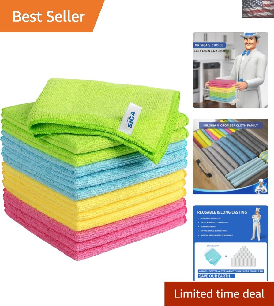 12-Pack Super Absorbent Quick-Dry Microfiber Cloths for Streak-Free Cleaning