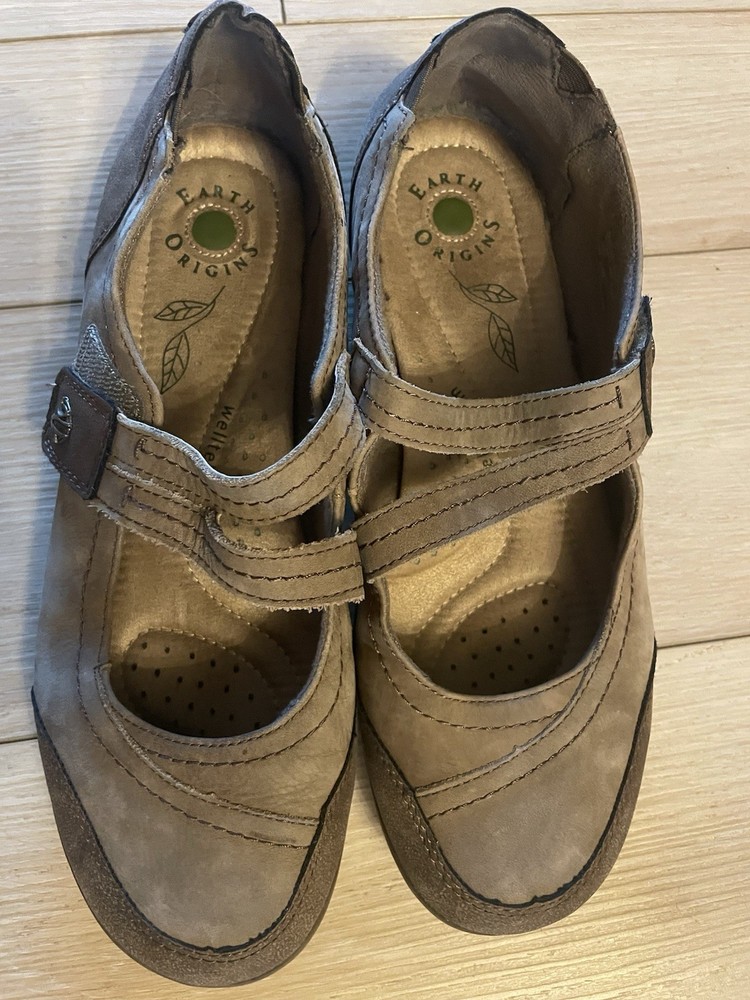 Earth Origins Rory Mary Jane Slip On Comfort Shoes Brown Nubuck Leather Women 10