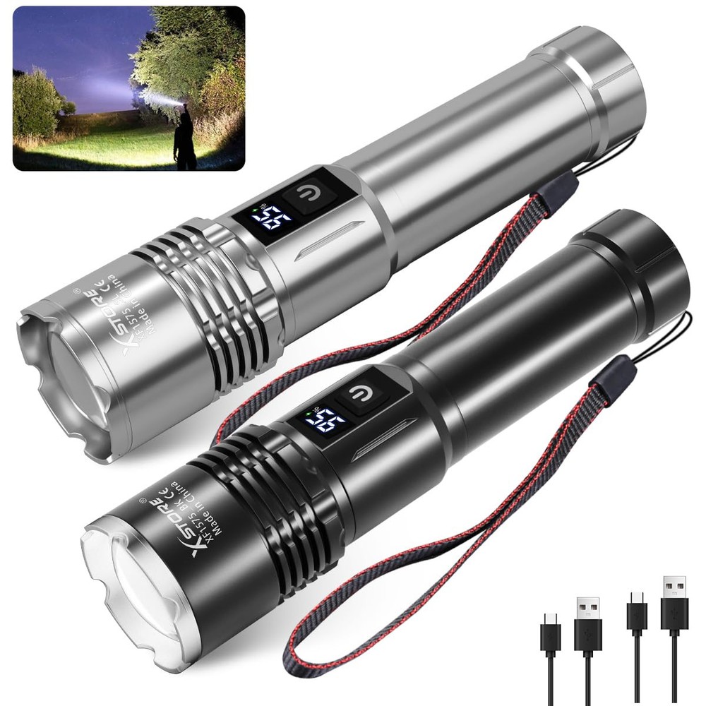 50000 Lumen Rechargeable Flashlight 2 Pack, USB-C Fast Charging IP65 Waterpro...