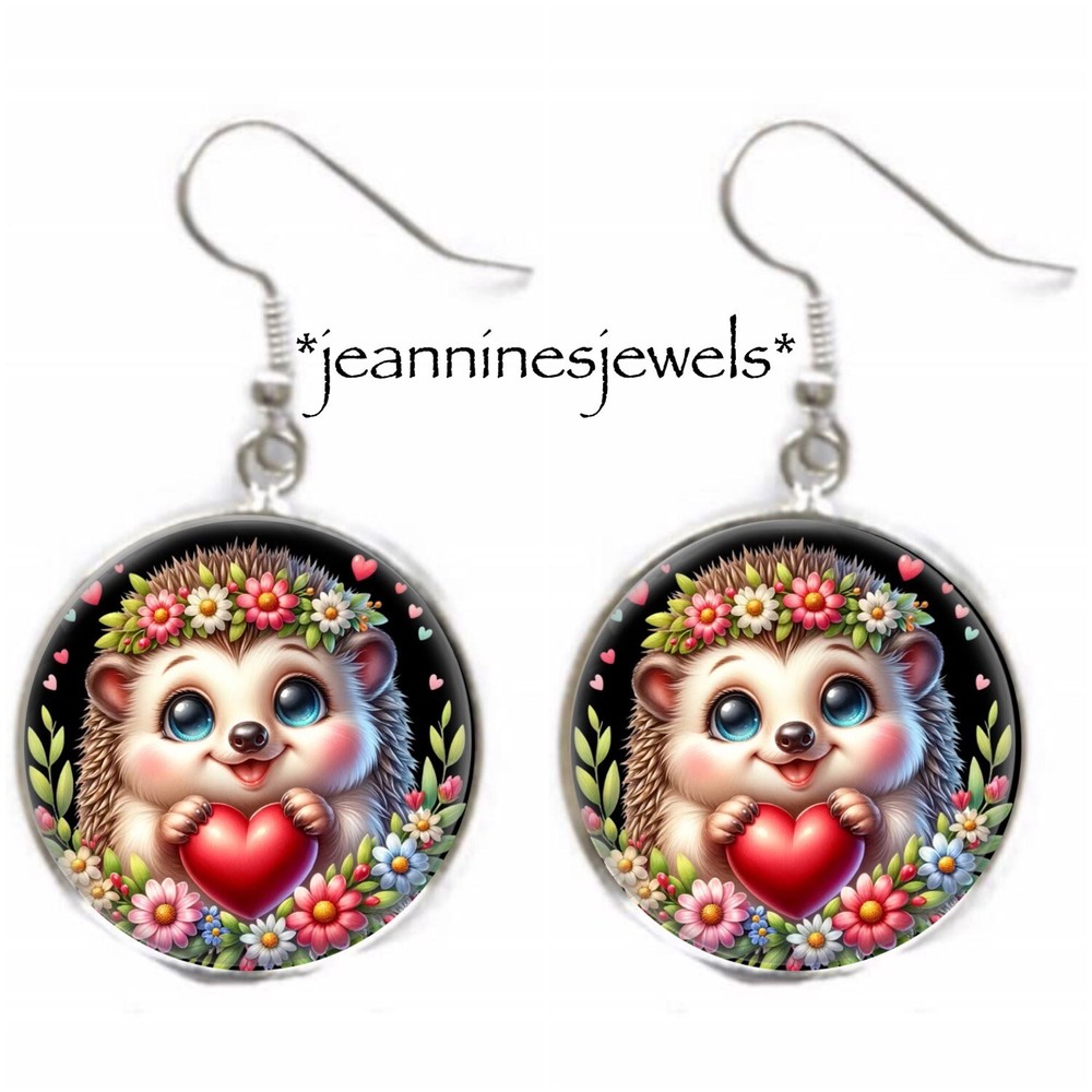 Valentines Day HEDGEHOG Earrings Silver Charm Dangle Daughter Valentine Gift