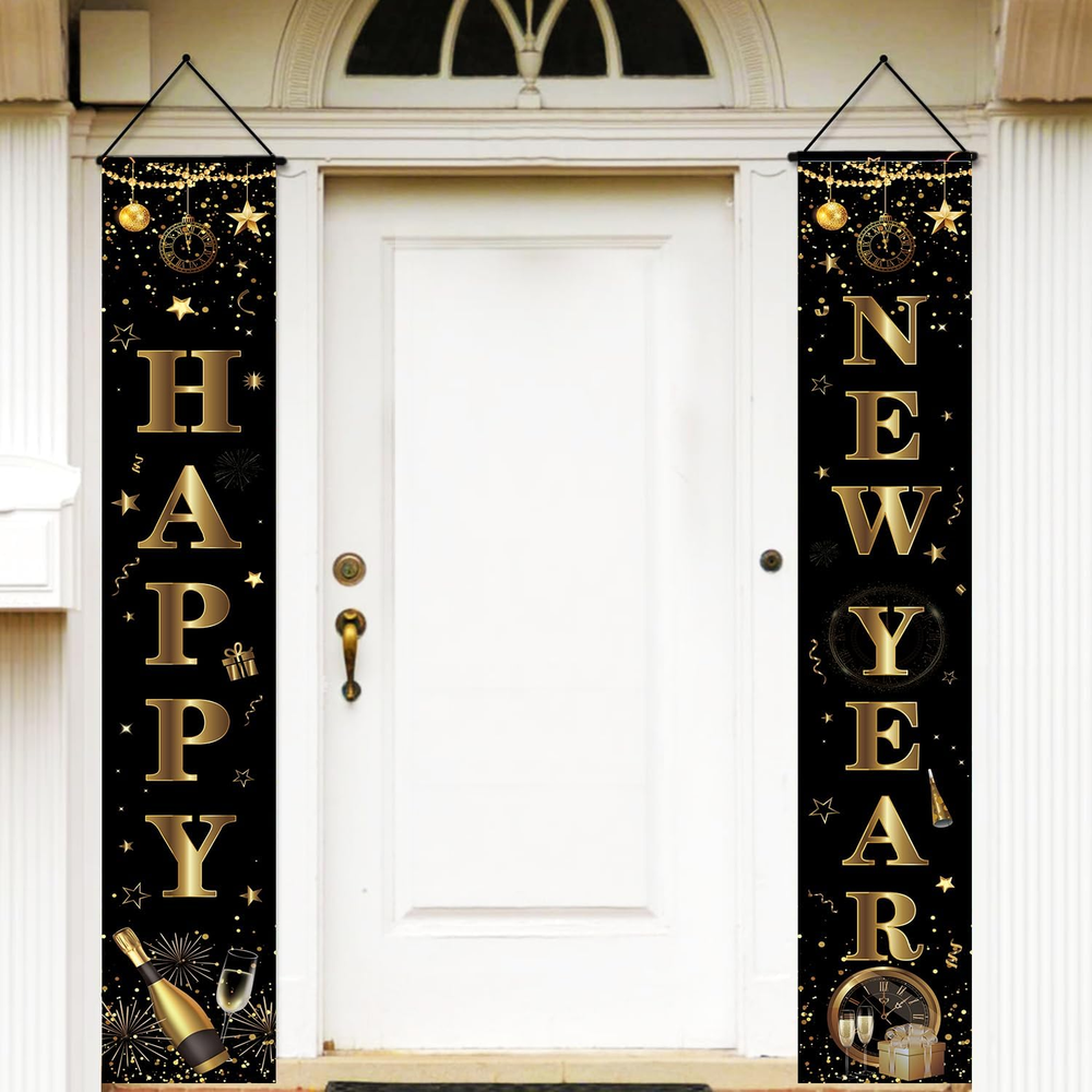 2026 Happy New Year Decorations Nye Eve Party Supplies Banner Porch Sign for Fro