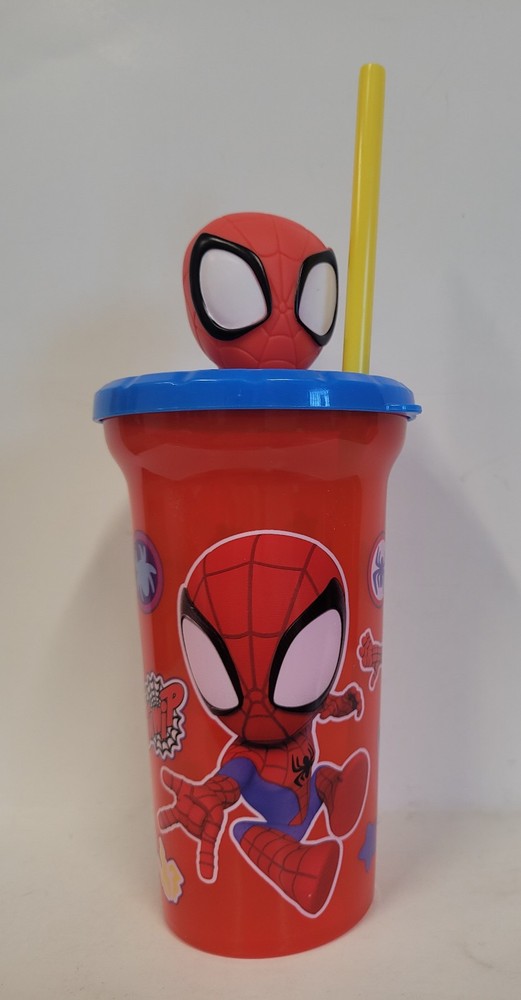 Straw Cup - Marvel Spidey Spider-Man 3D Molded 15oz Buddy Sips Water Bottle NEW