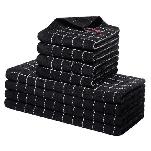 12-Piece Black Kitchen Towel and Dishcloth Set in 12x12 & 13x28 Sizes