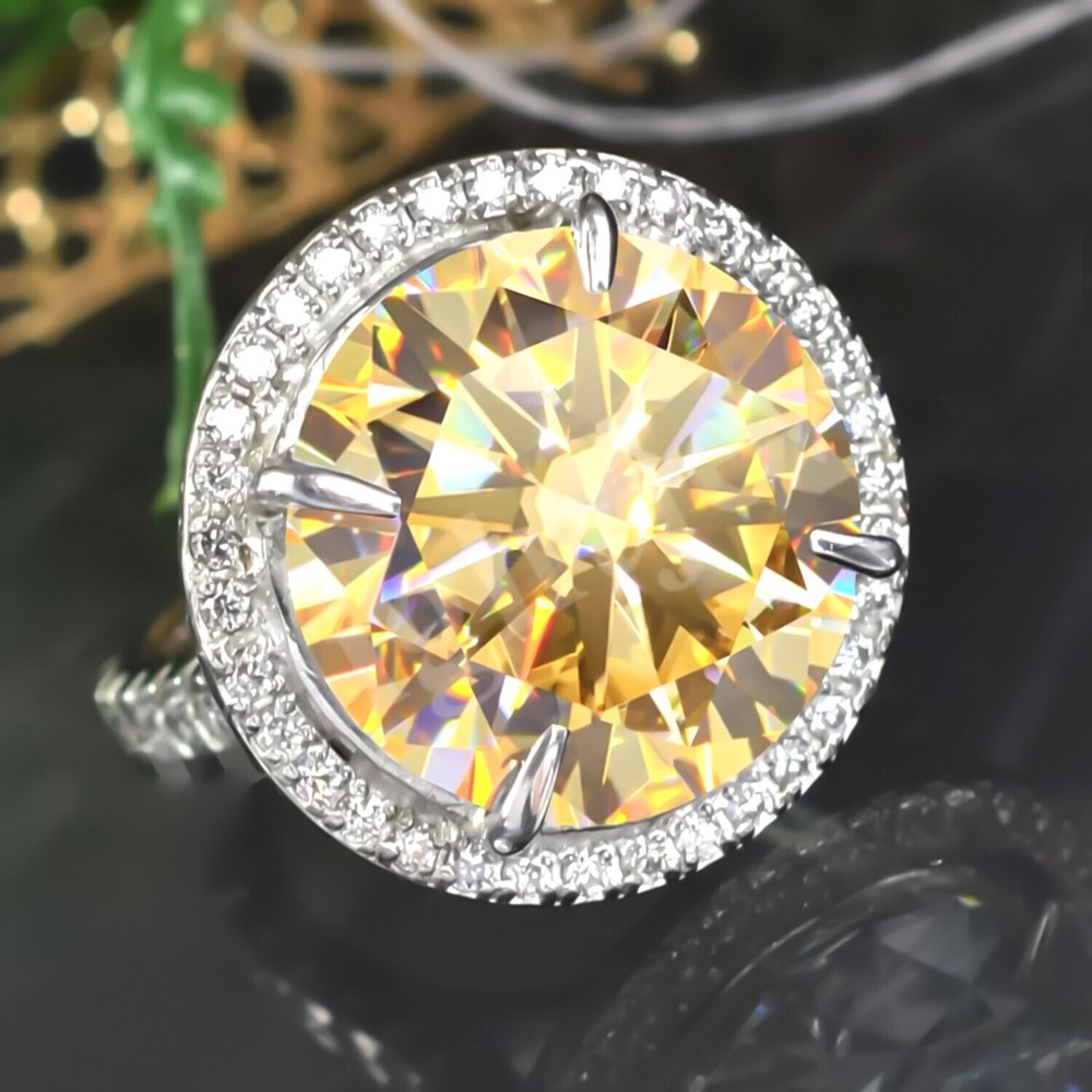 20 Ct Round Cut Champagne Treated Diamond Ring in 925 Silver Gift