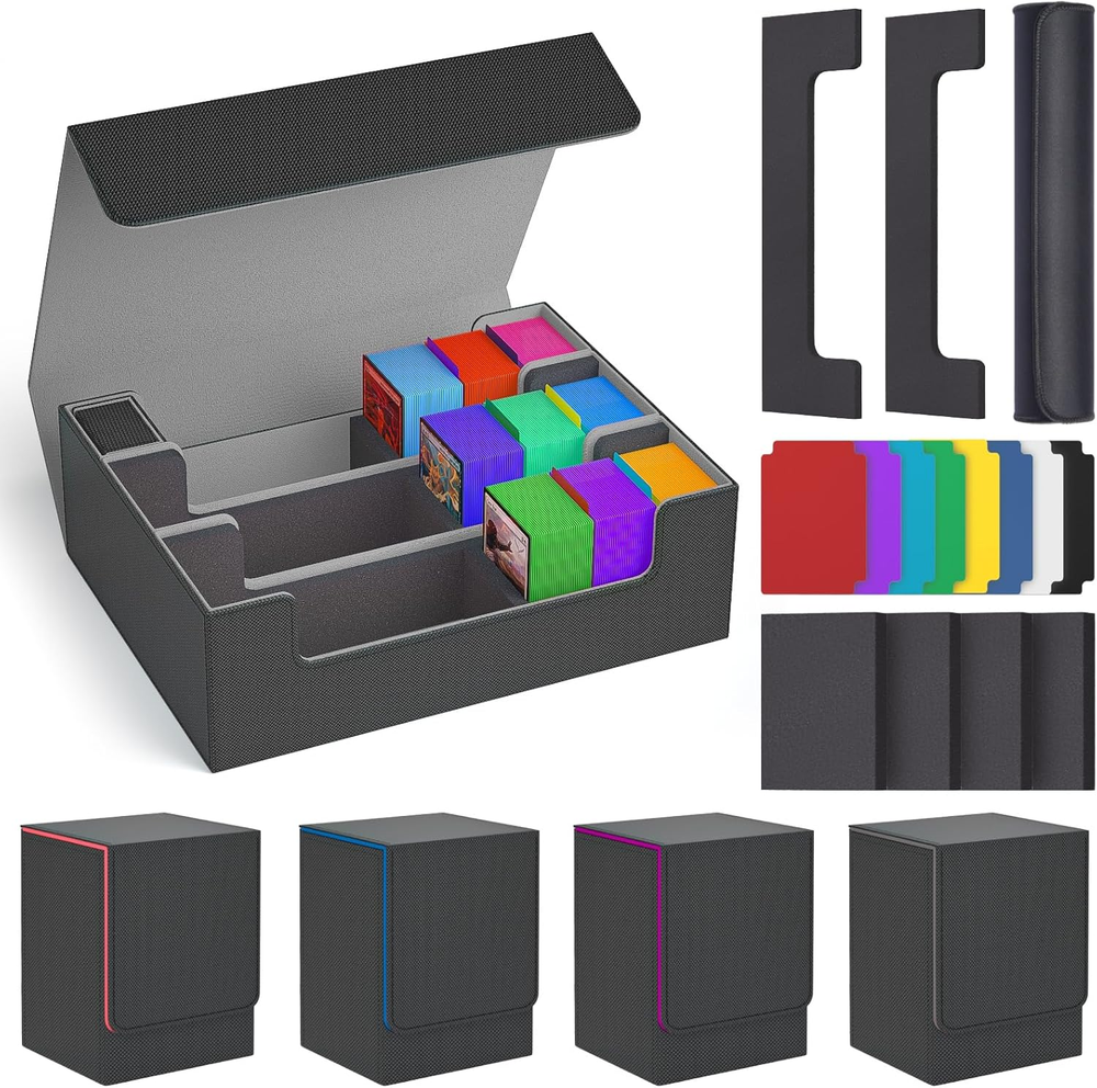 Mtg Deck Box Set, 4000+ PU Leather Strong Magnet Trading Card Storage Box, Card