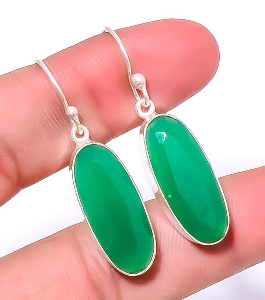 Emerald (Simulated) 925 Sterling Silver Handmade Earring 1.76