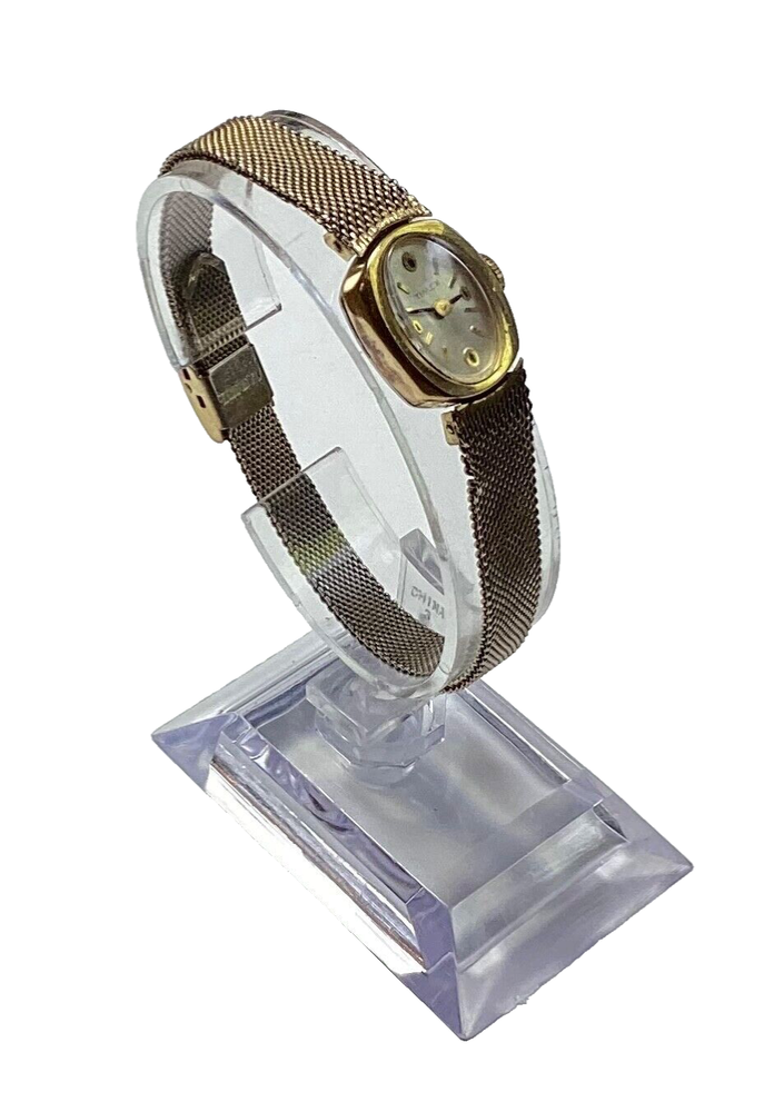 Timex Womens Vintage Mechanical Watch Gold White Oval Mesh Adjustable Works Well
