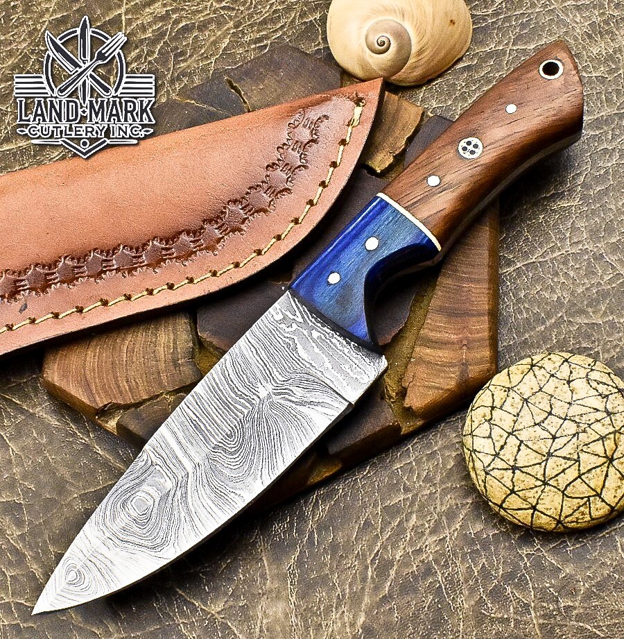 BEAUTIFUL DAMASCUS HANDE MADE HUNTING SKINER KNIFE WITH ROSE WOOD HANDLE