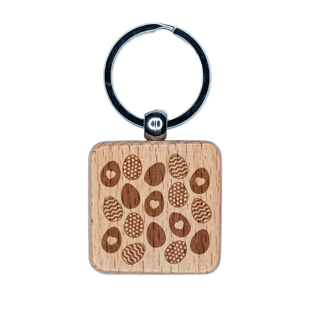 Easter Egg Engraved Wooden Square Keychain Charm  
