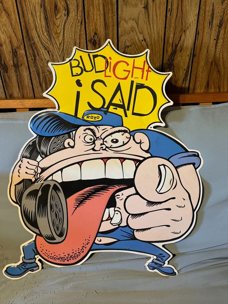 Vintage 1996 Jerky Boys Rizzo “Bud Light I Said” Hanging Tin Sign 29.5”x24”
