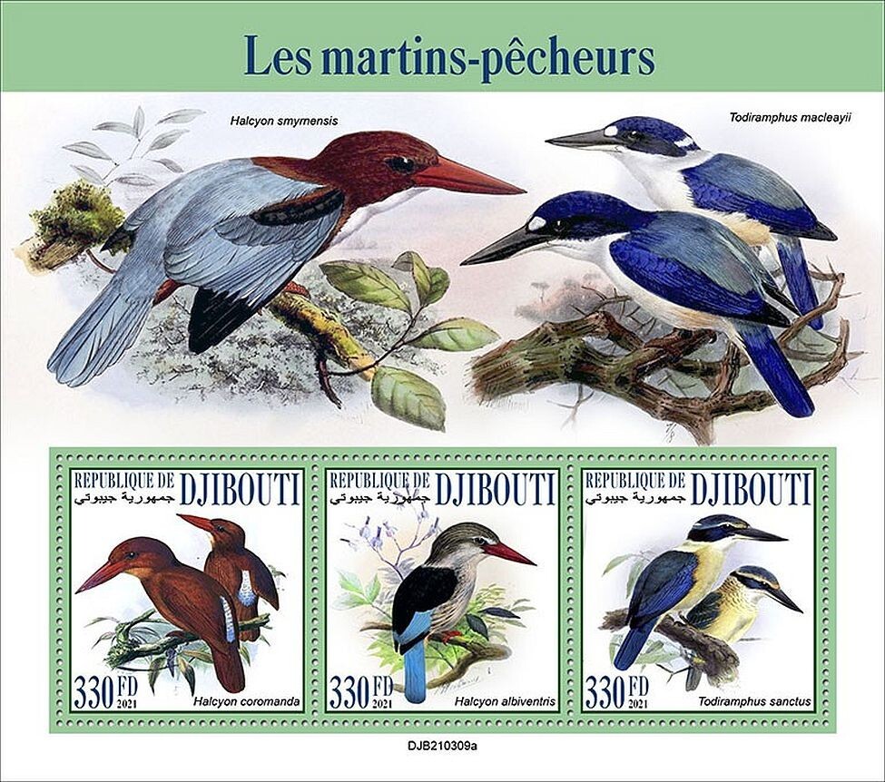 KINGFISHERS 3-Value MNH Bird/Birds Stamp Sheet #200 (2021 Djibouti)