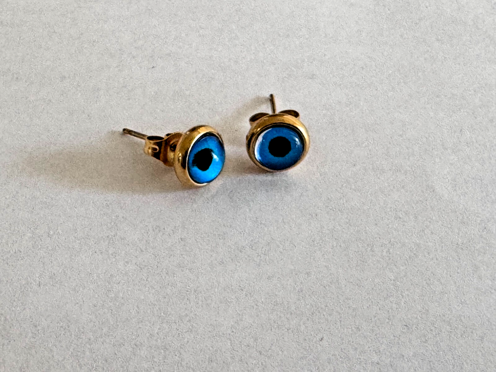 18K Gold Titanium Steel Evil Eye CZ Stud Earrings 8mm Gift PE44
