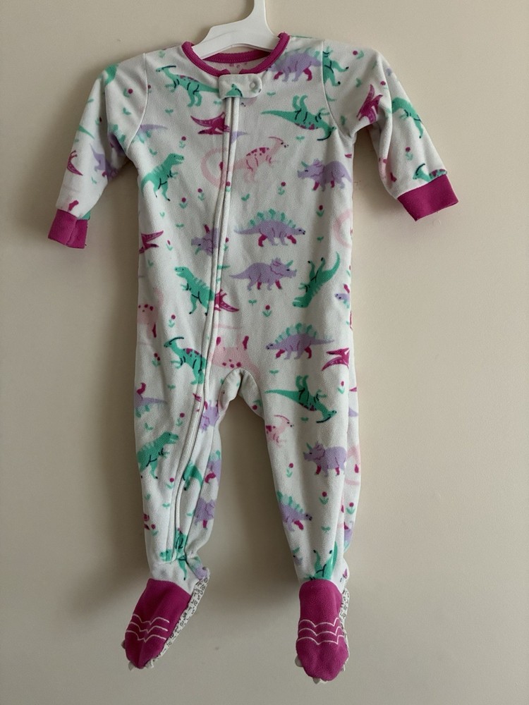 Carters Baby Girl 1-Piece Cozy Fleece Cute Dinosaurs Fleece Zip-Up PJs White 12M