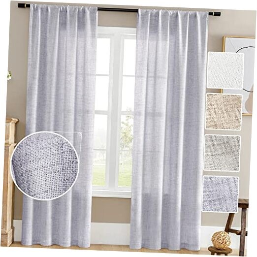 Linen Textured Semi Sheer Curtains 37 x 84 Inches Long Rod Pocket Window