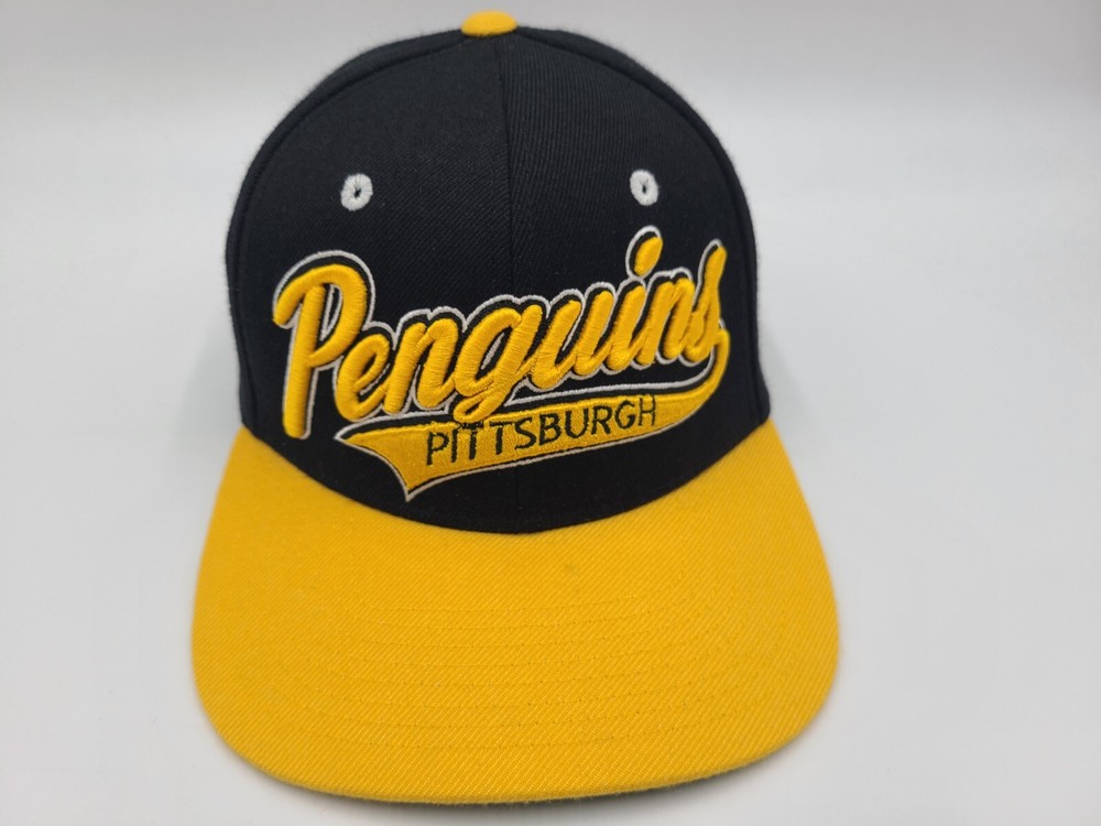 Pittsburgh Penguins Zephyr Script Snapback Hat Cap Men NHL Hockey Black Yellow