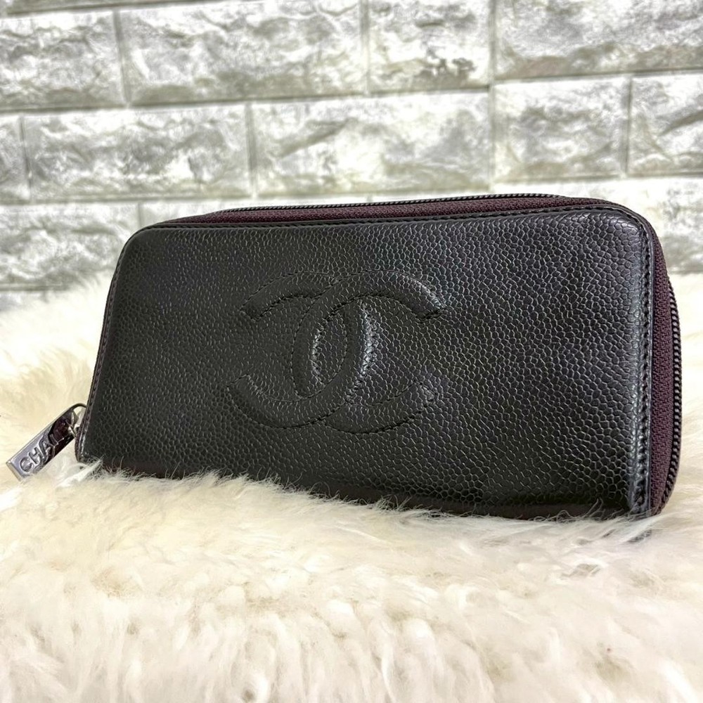 Chanel Caviar Coco Mark Round Zipper Long Wallet Pre-Owned  