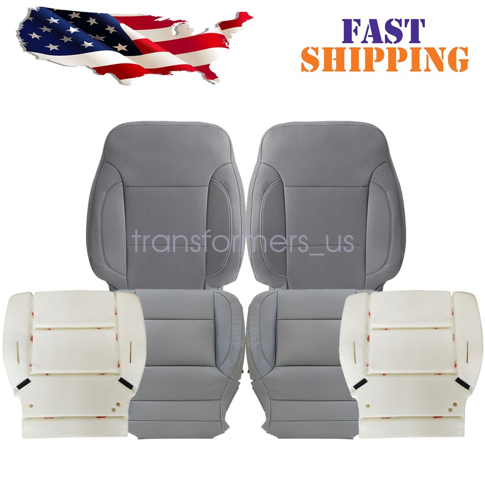6x For 14-19 Chevy Silverado Front Leather Seat Cover Ash Gray With Foam Cushion