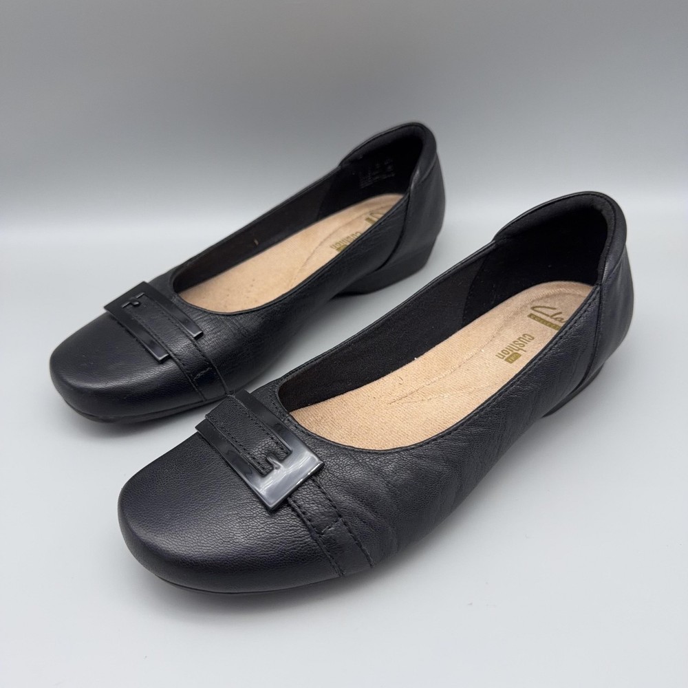 Clarks Shoes Womens Size 8 Cushion Soft Black Leather Ballet Flats Comfort