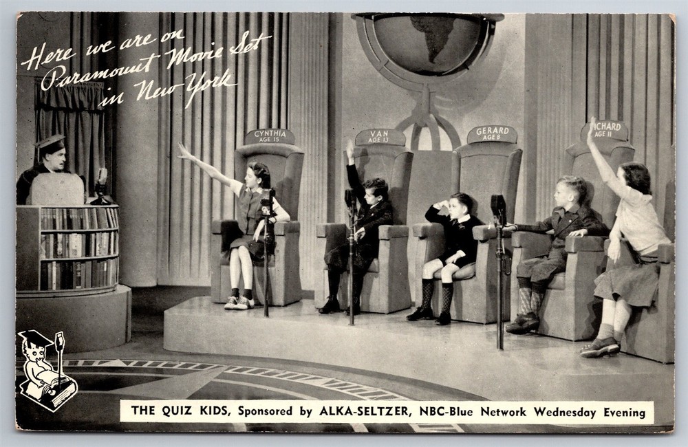 Vintage The Quiz Kids Alka Seltzer Movie Set NYC Real Photo Postcard Y13