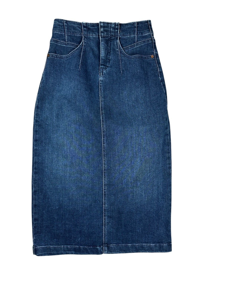 Anthropologie Pilcro Size 2 Dark Wash Stretch Denim Midi Pencil Skirt with Split Hem