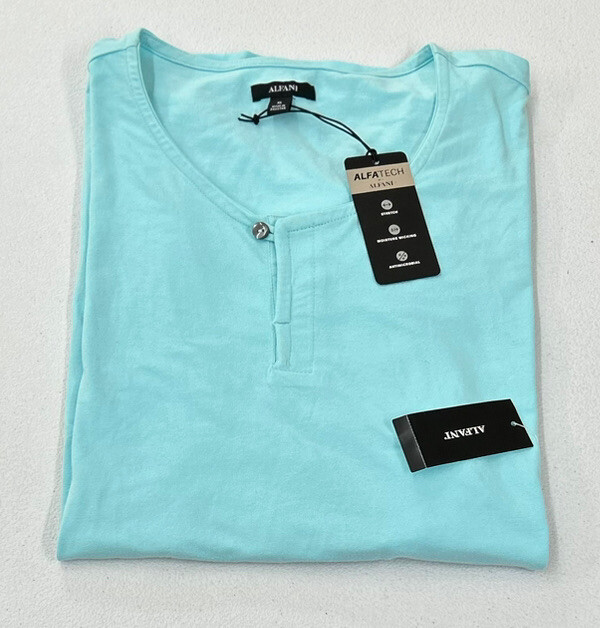 Alfani Men's Quick-Dry Split Neck Pajama T-Shirt, Eternal Aqua, XL