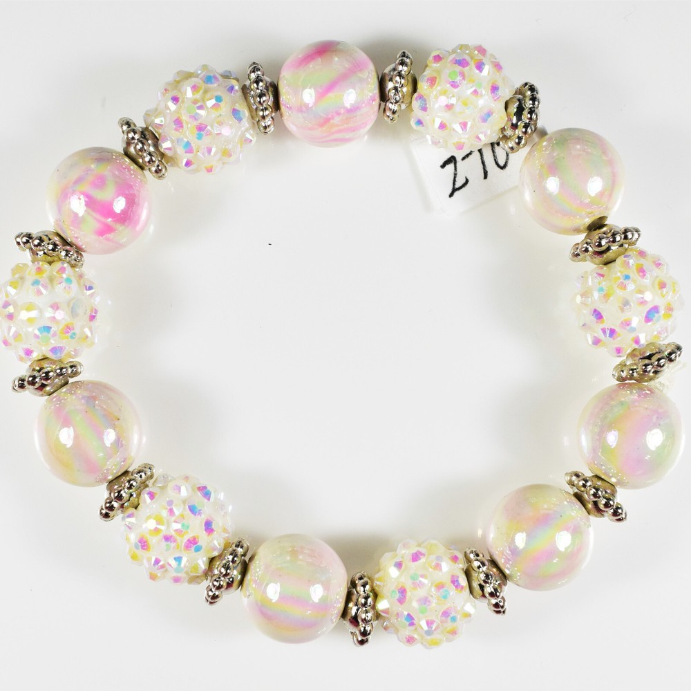 White Textured Bead Elastic Bracelet - Clearance Sale-image