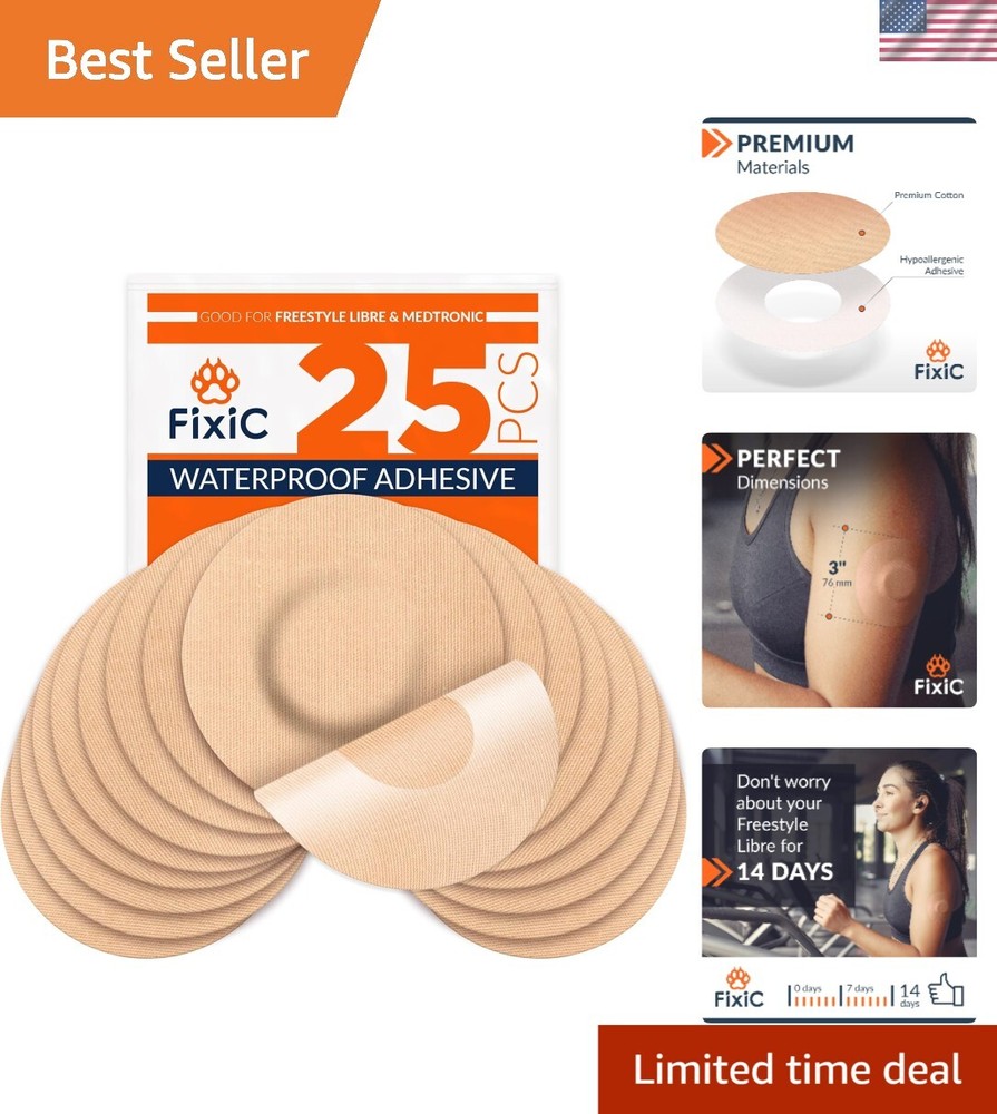 25 Tan Adhesive Patches for Continuous Glucose Monitors - Hypoallergenic & Safe