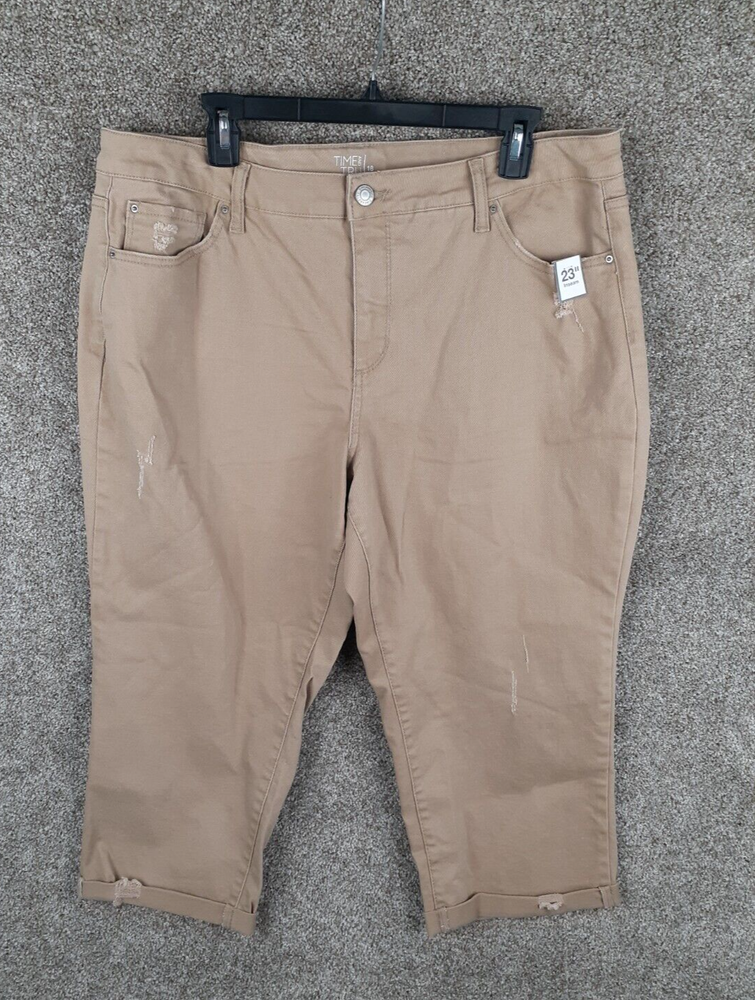 Time and Tru Womens Beige Distressed Crop Jeans Mid Rise Stretch Size 18 NWT