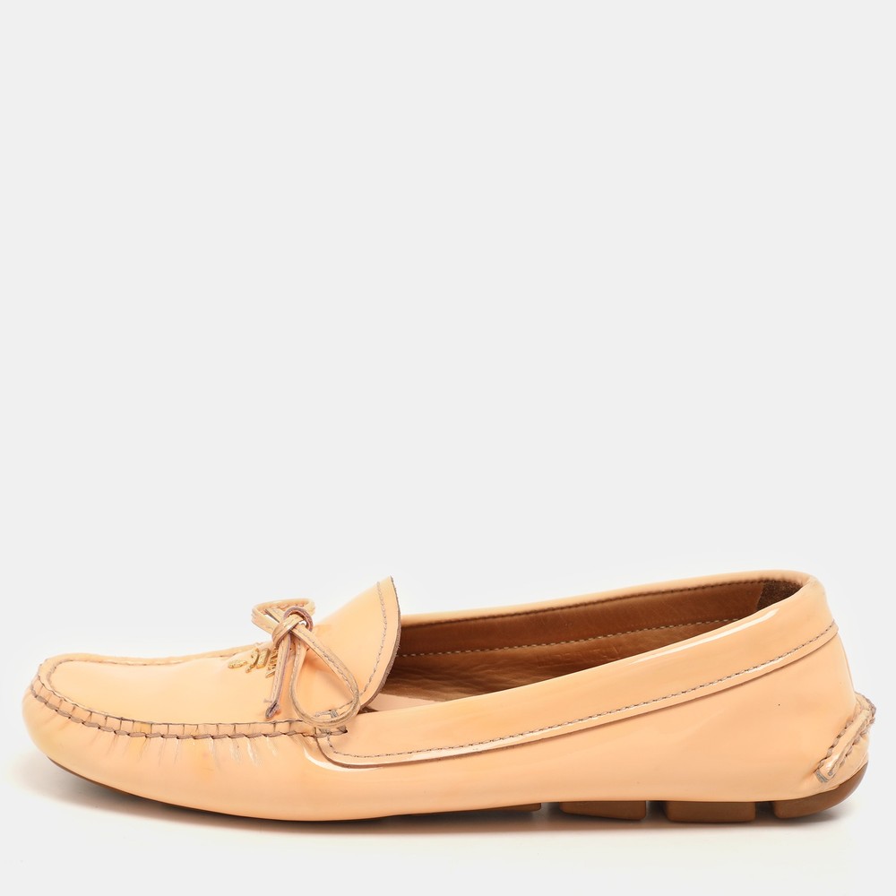Prada Peach Patent Leather Monogram Loafers Women's Size 37