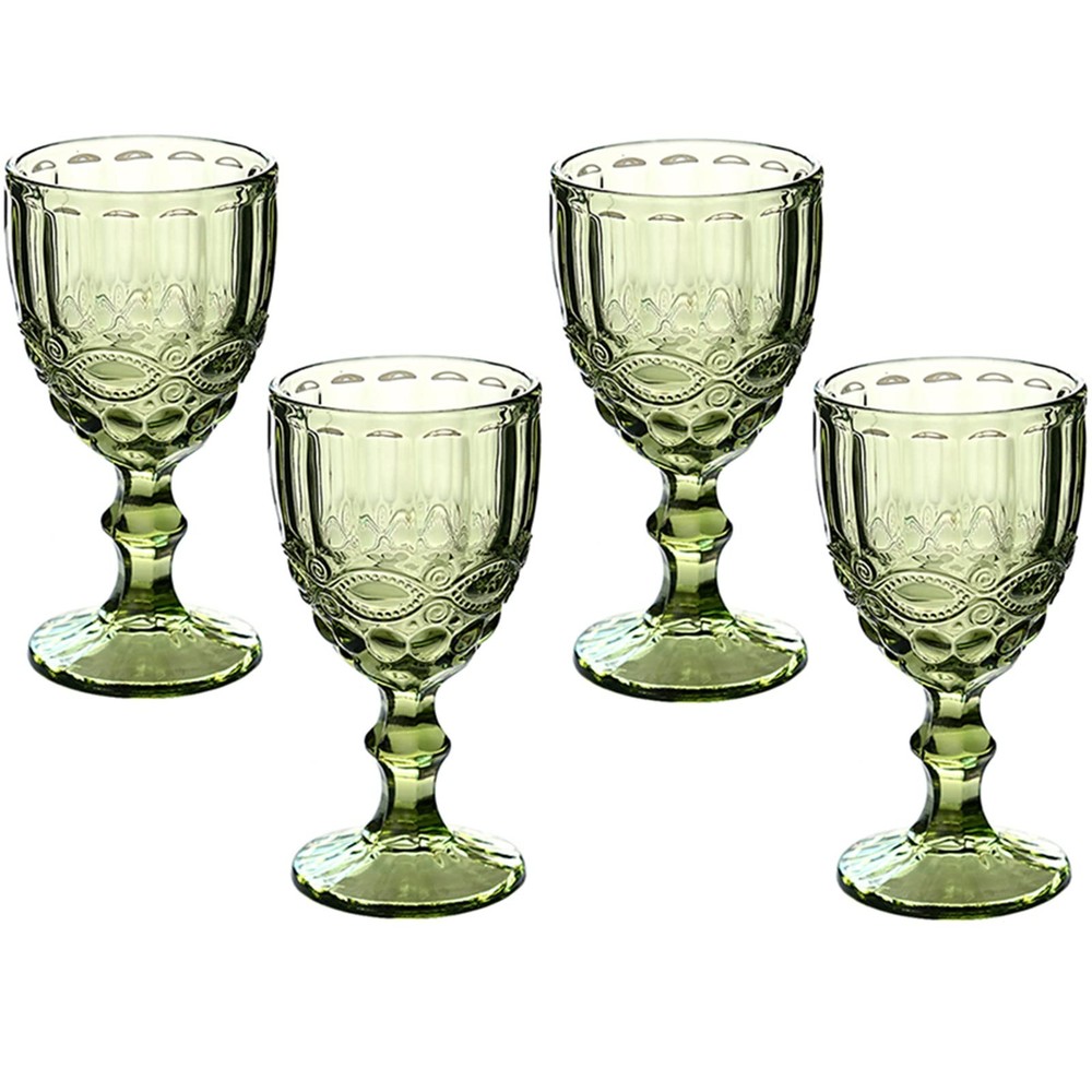 Taganov 4-Piece Vintage Green Wine Glass Set 10 oz Goblets