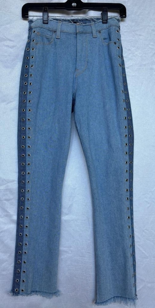 Hudson Jeans 24 Holly High Rise Straight Two-Tone Denim with Rivets