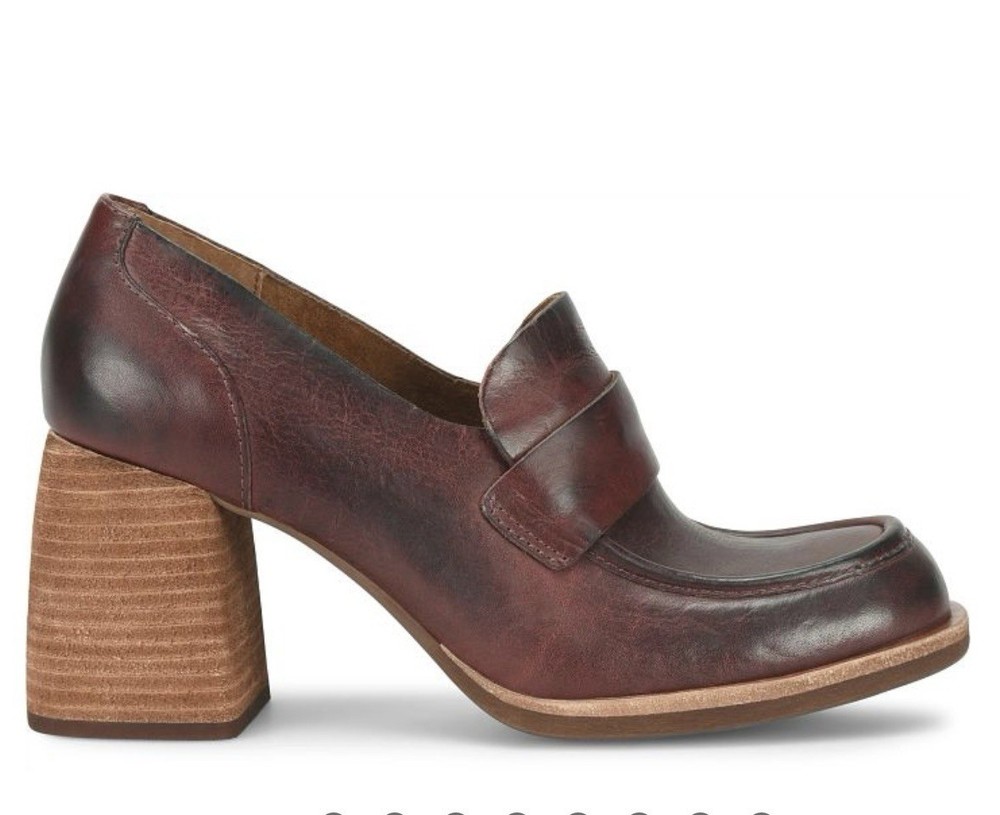 NEW Kork-Ease women Aston Block Heel Leather  Loafer Burgundy Size 10M