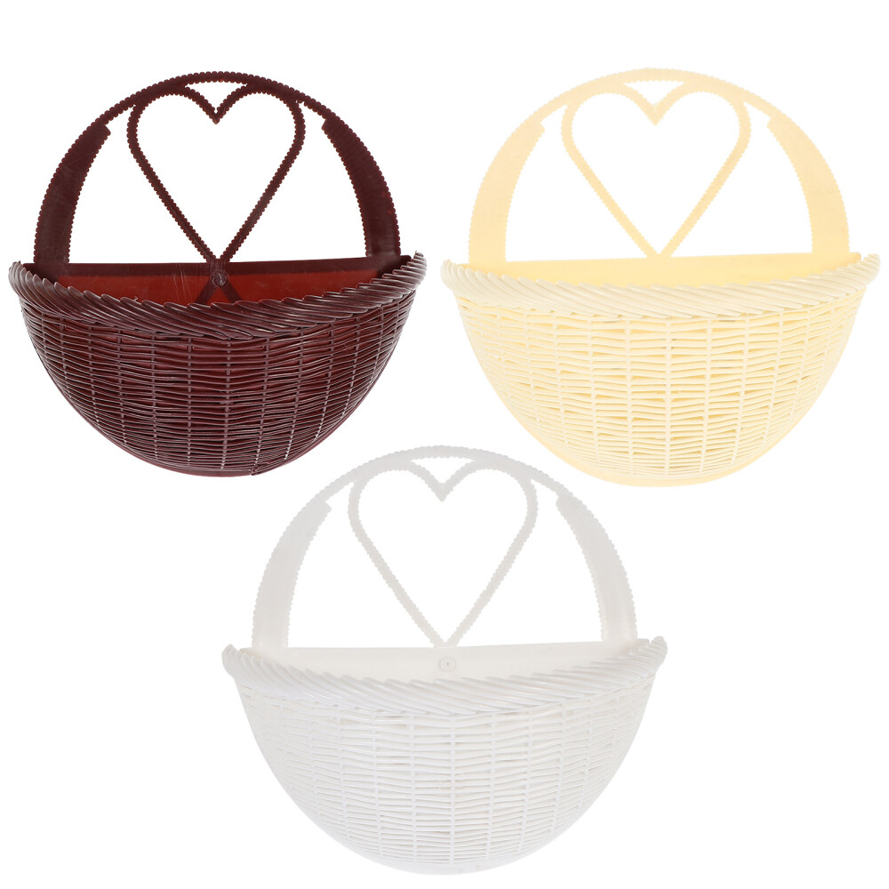 3 Pcs Wicker Baskets Wall Hanging Flower Planter Artistic Atmosphere Decor