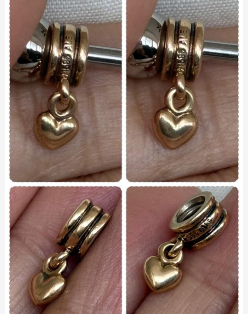 Authentic Pandora 14K Yellow Gold Retired Heart Charm Dangle Rare Find