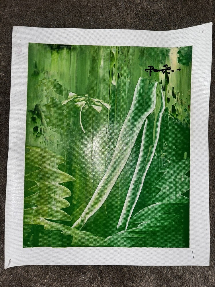 Green Abstract Woman’s Legs Real Oil Painting On Canvas 9”x11”