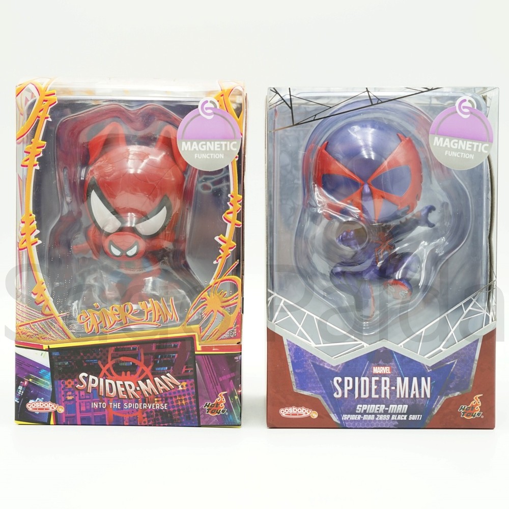 Hot Toys Cosbaby  Spider-Ham + Spider-Man 2099 Black Suit Figures Set