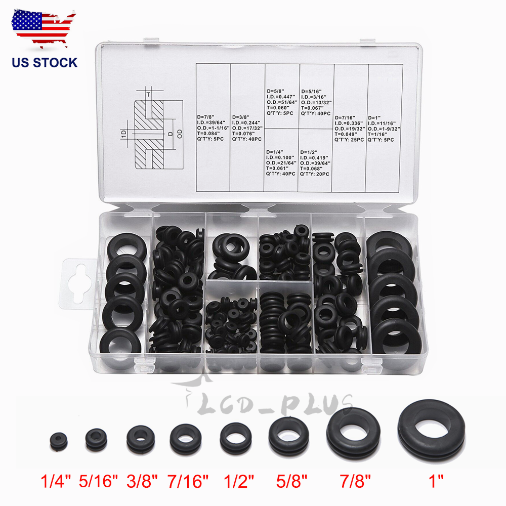 180 pc Rubber Grommet Assortment Kit Set Firewall Hole Electrical Wiring Gasket