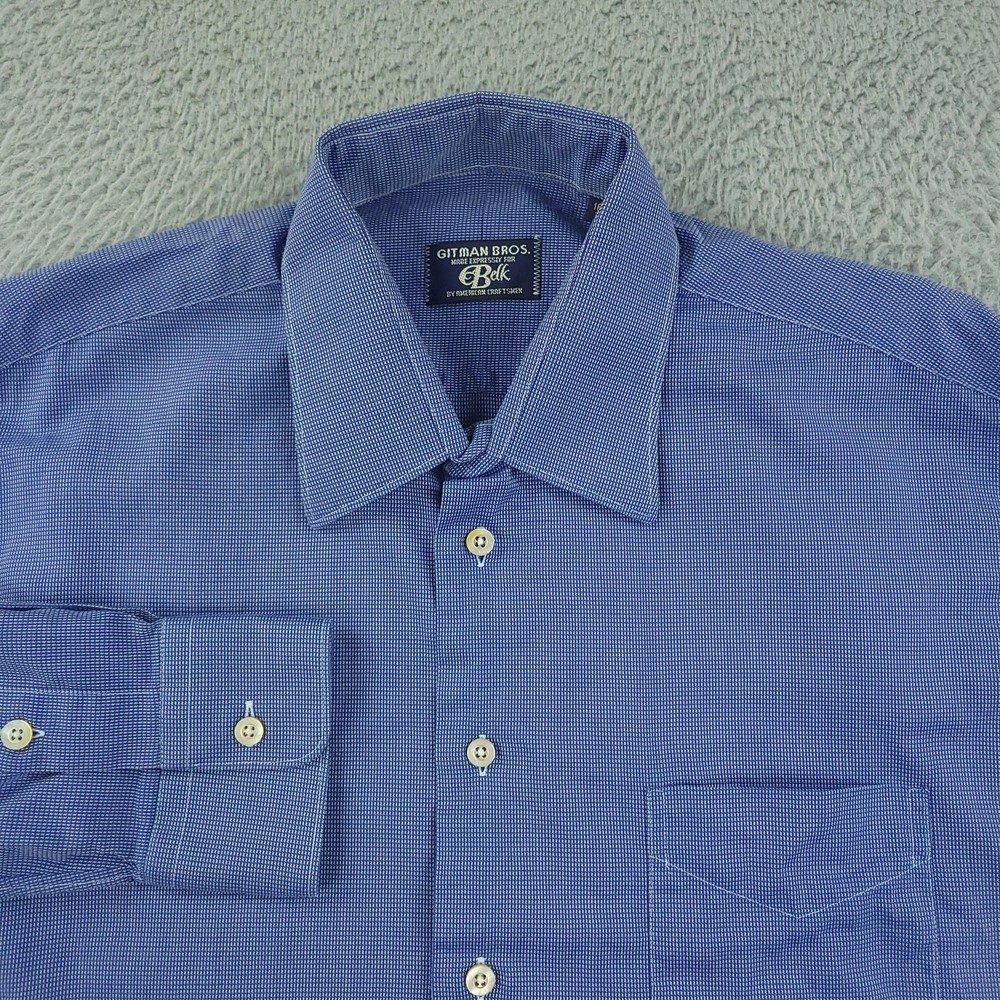 Gitman Bros Dress Shirt Mens 16.5 Blue Check Long Sleeve Cotton Made USA