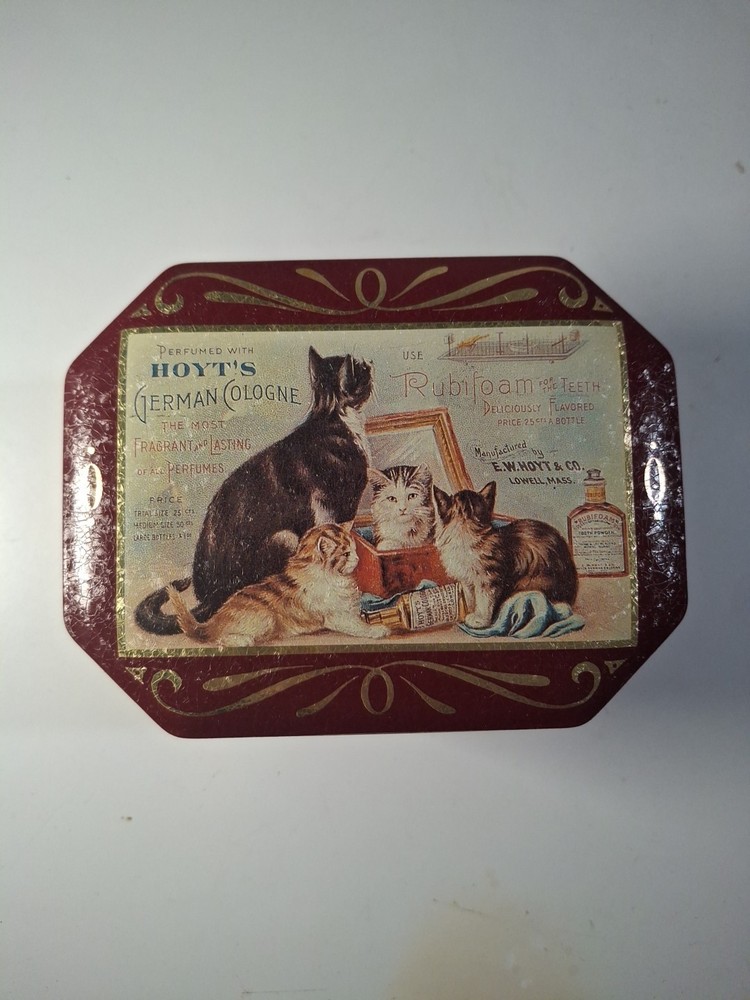 Bristol Ware Hoyt's German Cologne Metal Tin Features Cats, Dog And Child