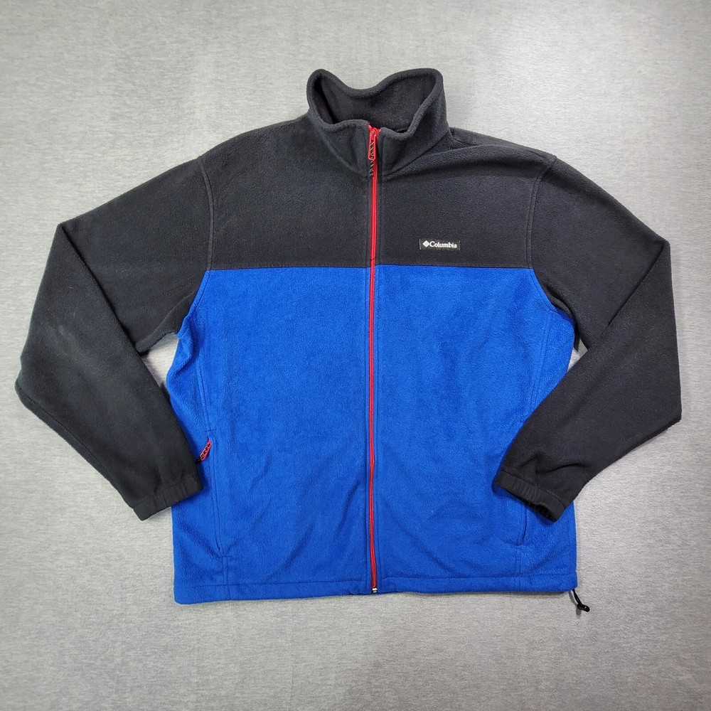 Columbia Men's XL Black & Blue Color Block Fleece Jacket with Zip Pockets