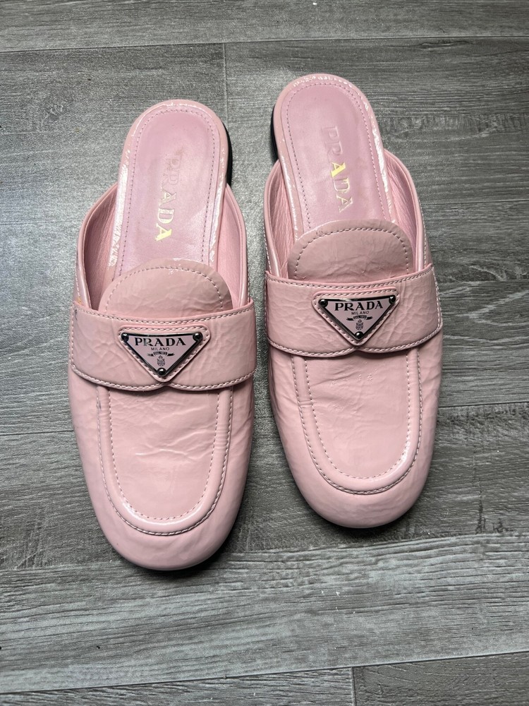 Prada Logo Embellished Leather Mule