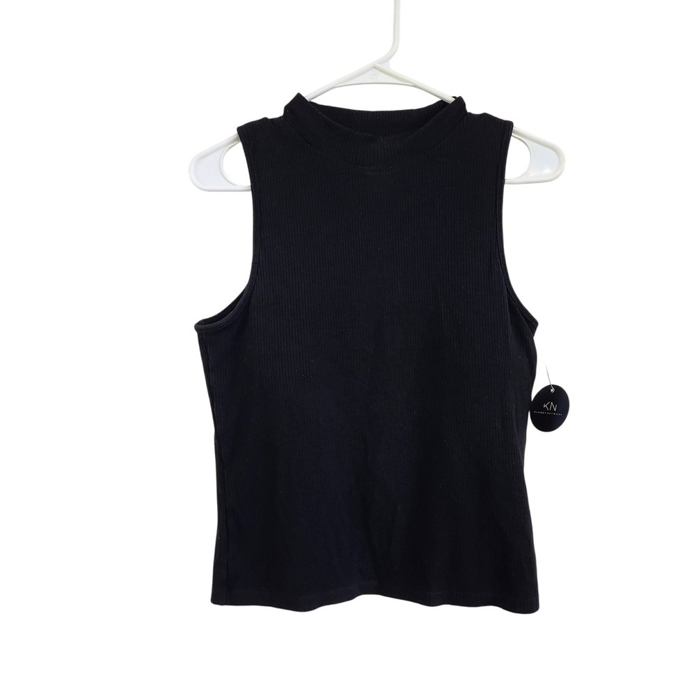 Klassy Network Black Sleeveless Knit Rib Mock Neck Tank Top Brami Shirt Size XL