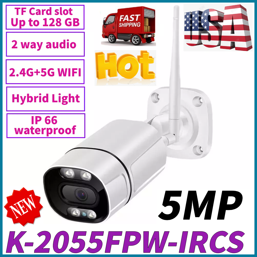 WIFI 5MP POE 5G Two-Way Audio HD Night Vision Security Bullet IP Camera IP66 US