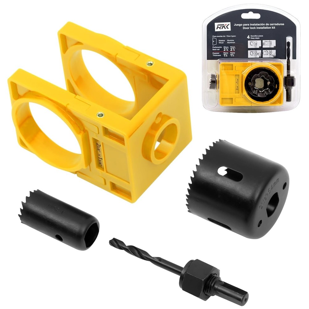 Deadbolt and Door Knob Hole Saw Installation Kit in Yellow