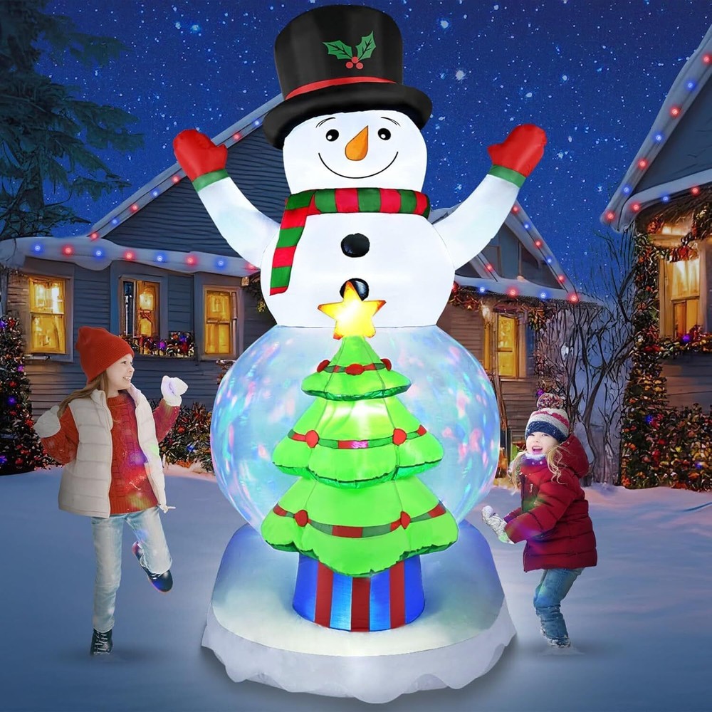 8FT Christmas Inflatables Snowman Outdoor Decorations with Christmas Tree Bui...