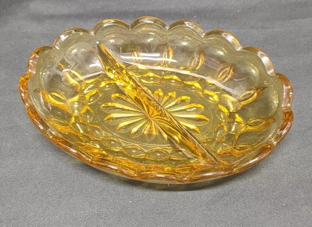 Amber Divided Anchor Hocking Relish Dish 7x5