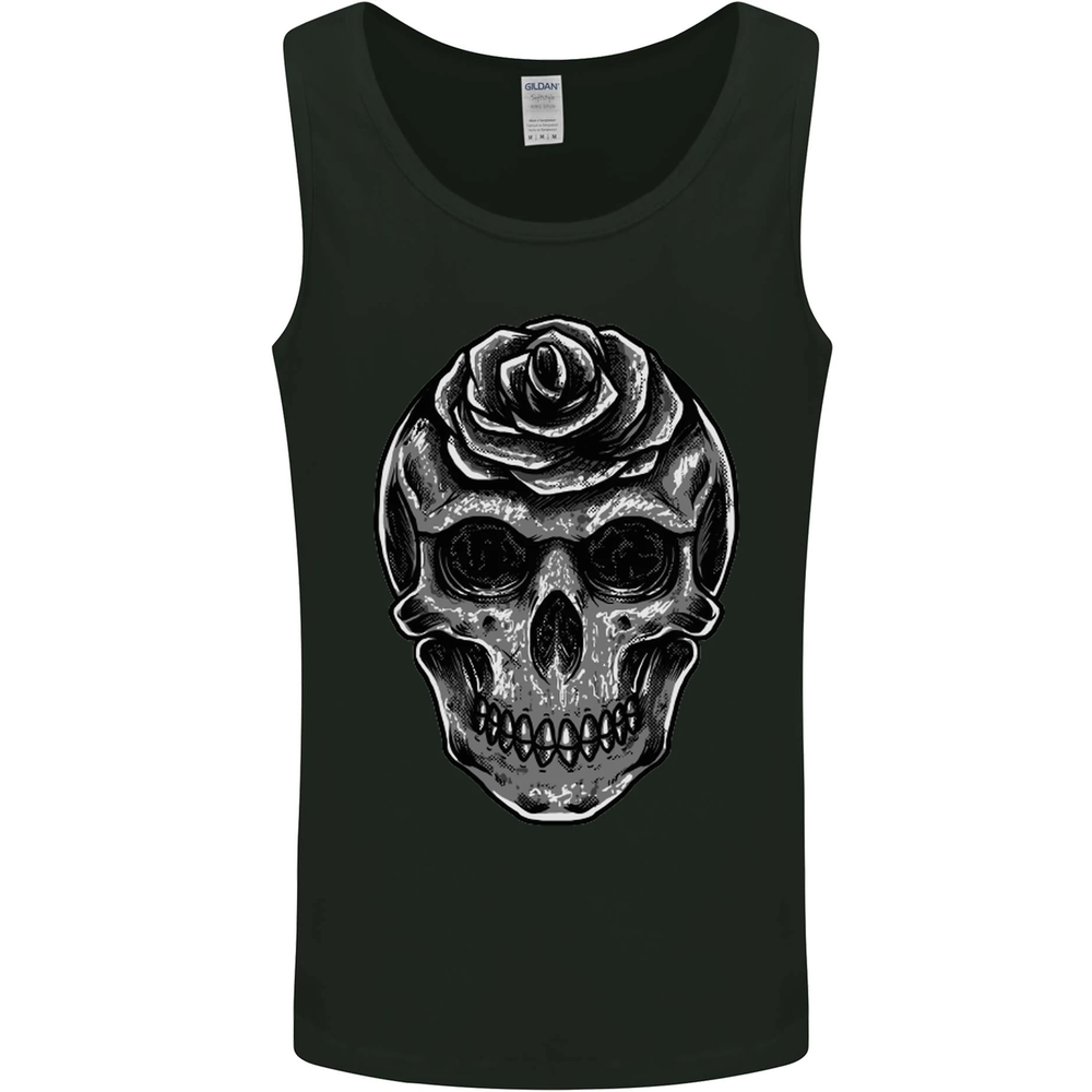 Rose Skull Biker Gothic Mens Vest Tank Top