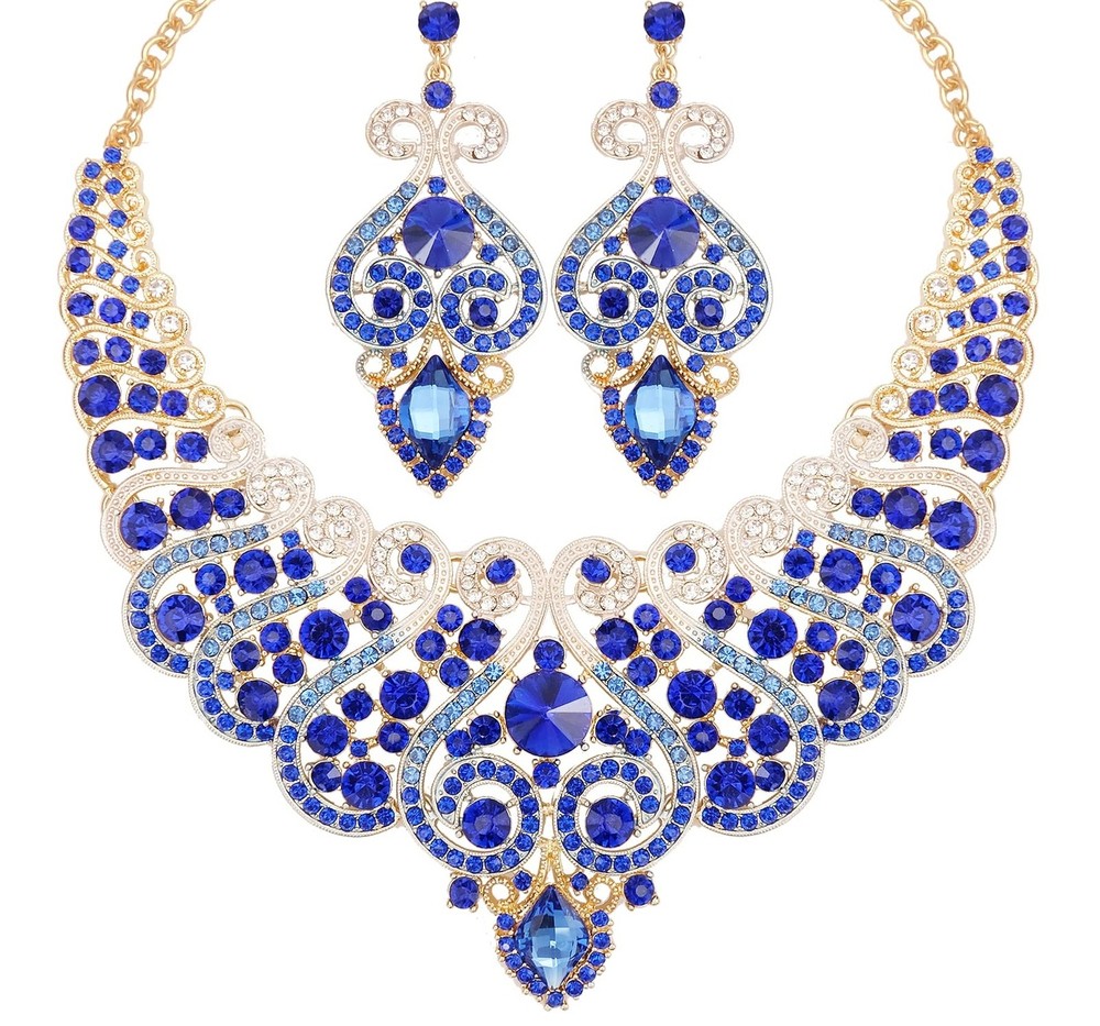 CSY Luxurious Statement Bib Necklace & Earrings Set for Wedding Party Prom Dresses