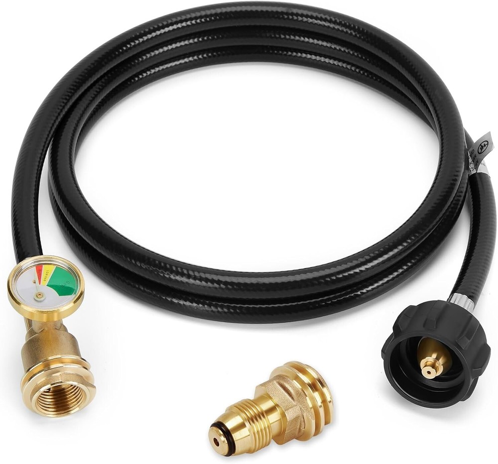 Versatile 6ft Propane Tank Extension Hose with Gauge and Universal Adapter