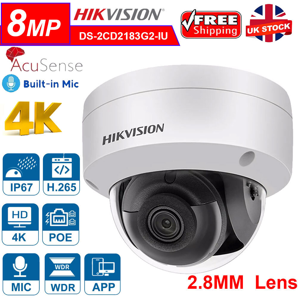 Hikvision 4K 8MP IP PoE Camera AcuSense Dome DS-2CD2183G2-IU Built-in Audio
